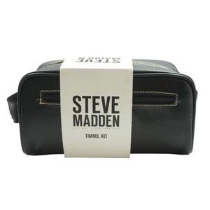 Steve Madden Travel Kit Men OS Black New Leather Dopp Kit Toiletry Bag